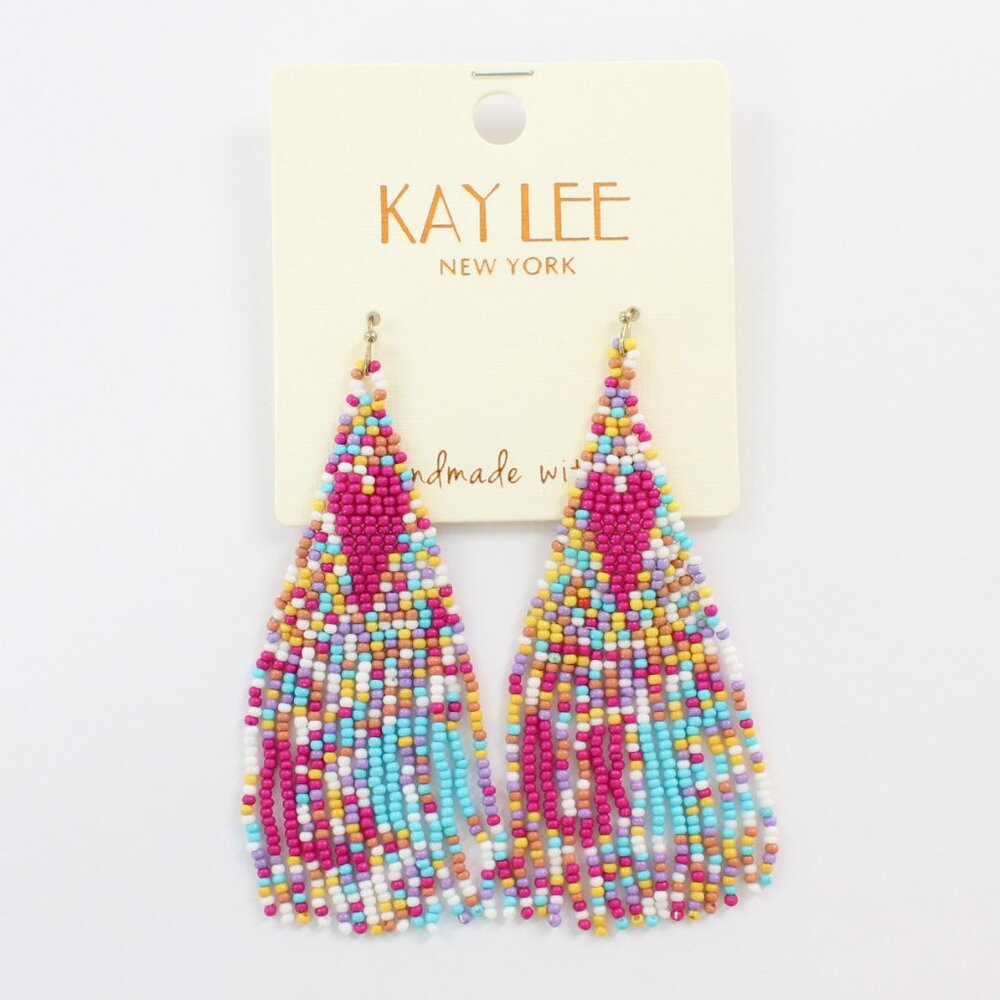 KAYLEE Seed Beaded Beautiful Fun Boho Love Heart Fishhook Earrings Made ❤️ in In